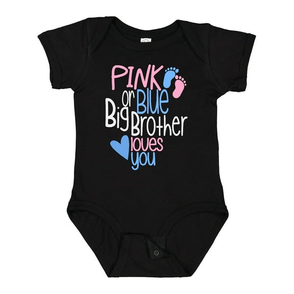 Inktastic Pink or Blue, Big Brother Loves You Footprints and Heart Boys Baby Bodysuit
