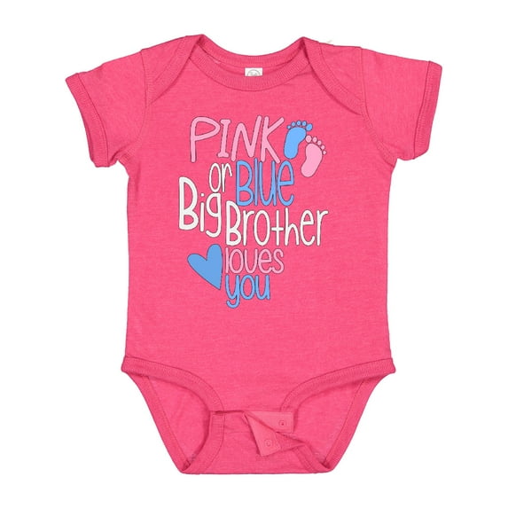 Inktastic Pink or Blue, Big Brother Loves You Footprints and Heart Boys Baby Bodysuit