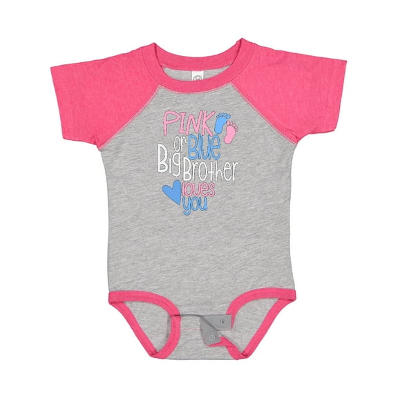 Inktastic Pink or Blue, Big Brother Loves You Footprints and Heart Boys Baby Bodysuit