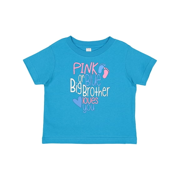 Inktastic Pink or Blue, Big Brother Loves You Footprints and Heart Boys Baby T-Shirt