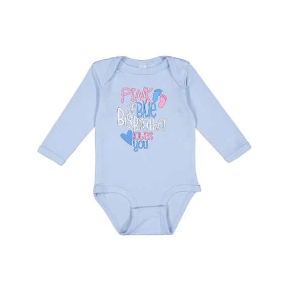 Inktastic Pink or Blue, Big Brother Loves You Footprints and Heart Boys Long Sleeve Baby Bodysuit