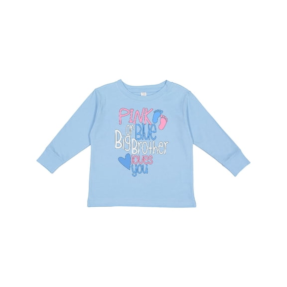 Inktastic Pink or Blue, Big Brother Loves You Footprints and Heart Boys Long Sleeve Toddler T-Shirt
