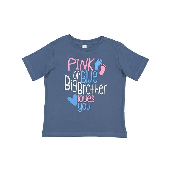 Inktastic Pink or Blue, Big Brother Loves You Footprints and Heart Boys Toddler T-Shirt