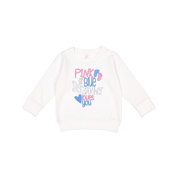 Inktastic Pink or Blue, Big Brother Loves You Footprints and Heart Toddler Sweatshirt