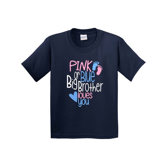 Inktastic Pink or Blue, Big Brother Loves You Footprints and Heart Youth T-Shirt
