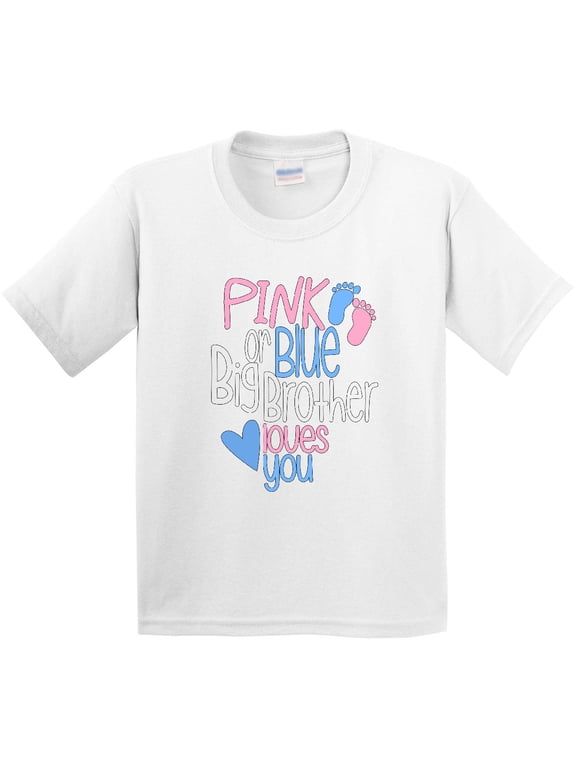 Pink or Blue, Big Brother Loves You Footprints and Heart Youth T-Shirt