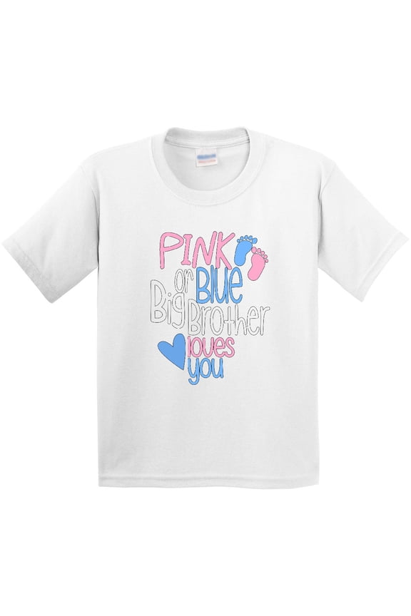 Pink or Blue, Big Brother Loves You Footprints and Heart Youth T-Shirt