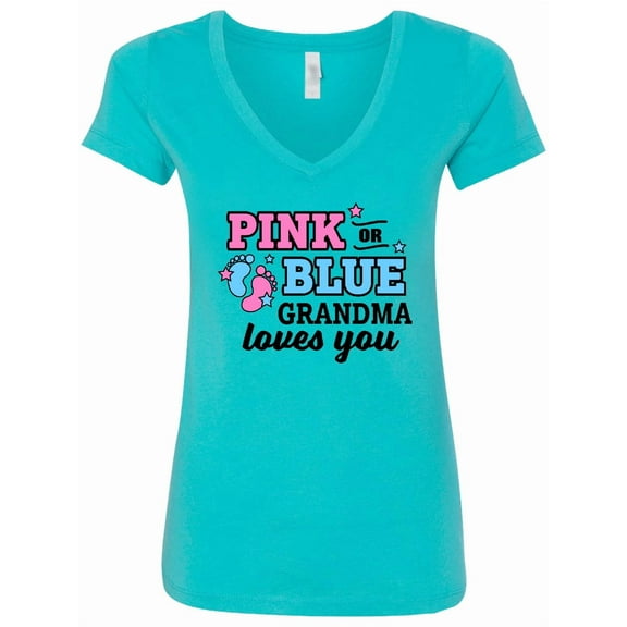 Inktastic Pink or Blue Grandma Loves You Women's V-Neck T-Shirt