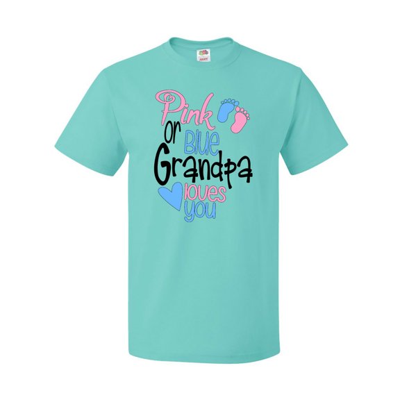 Inktastic Pink or Blue, Grandpa Loves You Footprints and Heart T-Shirt