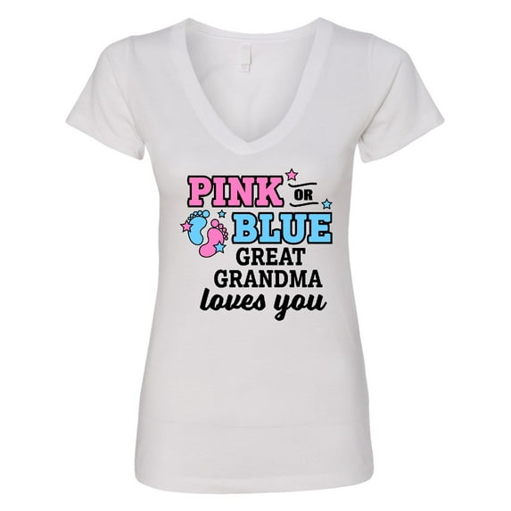 Inktastic Pink or Blue Great Grandma Loves You Women's V-Neck T-Shirt