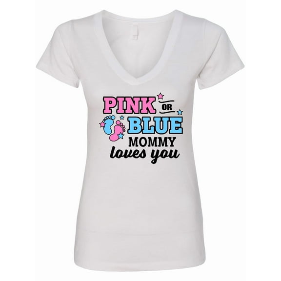 Inktastic Pink or Blue Mommy Loves You Women's V-Neck T-Shirt