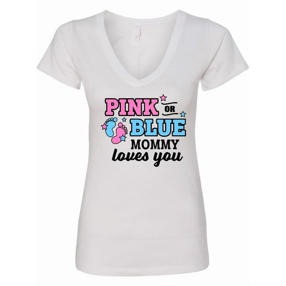 Inktastic Pink or Blue Mommy Loves You Women's V-Neck T-Shirt