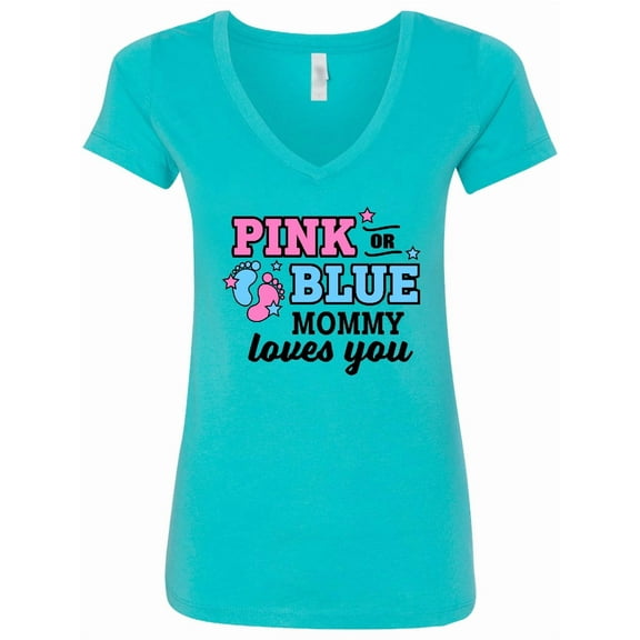 Inktastic Pink or Blue Mommy Loves You Women's V-Neck T-Shirt