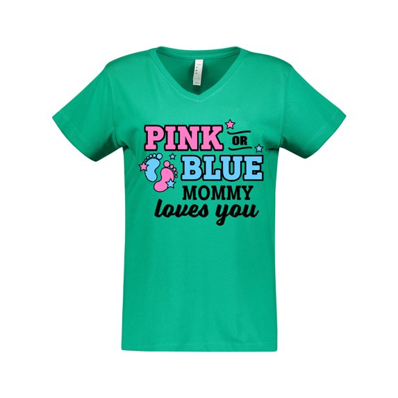 Inktastic Pink or Blue Mommy Loves You Women's V-Neck T-Shirt