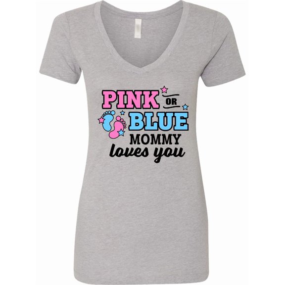 Inktastic Pink or Blue Mommy Loves You Women's V-Neck T-Shirt