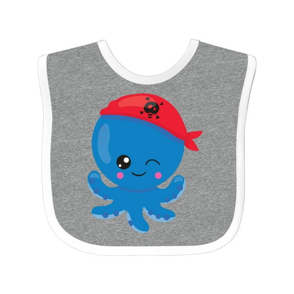 Inktastic Pirate Octopus, Blue Octopus With Red Pirate Hat Boys or Girls Baby Bib
