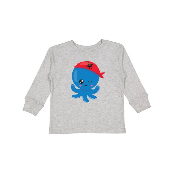 Inktastic Pirate Octopus, Blue Octopus With Red Pirate Hat Boys or Girls Long Sleeve Toddler T-Shirt