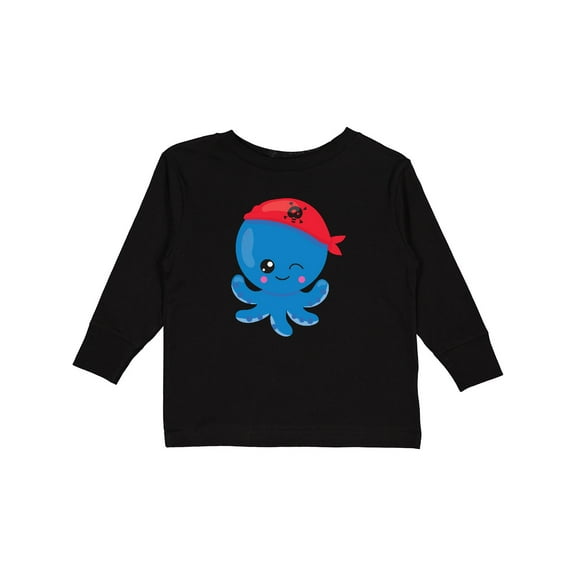 Inktastic Pirate Octopus, Blue Octopus With Red Pirate Hat Boys or Girls Long Sleeve Toddler T-Shirt