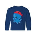 thumbnail image 1 of Inktastic Pirate Octopus, Blue Octopus With Red Pirate Hat Long Sleeve Youth T-Shirt, 1 of 5