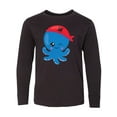 thumbnail image 1 of Inktastic Pirate Octopus, Blue Octopus With Red Pirate Hat Long Sleeve Youth T-Shirt, 1 of 5