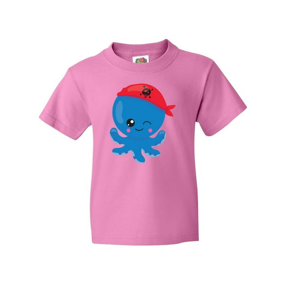 Inktastic Pirate Octopus, Blue Octopus With Red Pirate Hat Youth T-Shirt