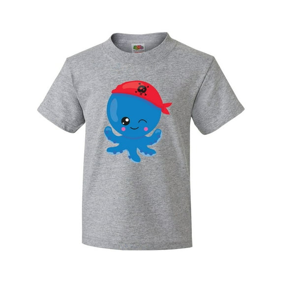 Inktastic Pirate Octopus, Blue Octopus With Red Pirate Hat Youth T-Shirt
