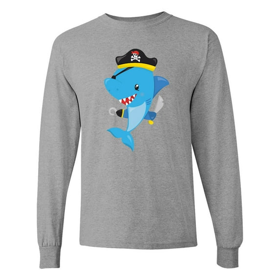 Inktastic Pirate Shark, Cute Shark, Little Shark, Blue Shark Long Sleeve T-Shirt