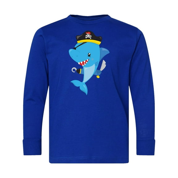 Inktastic Pirate Shark, Cute Shark, Little Shark, Blue Shark Long Sleeve Youth T-Shirt