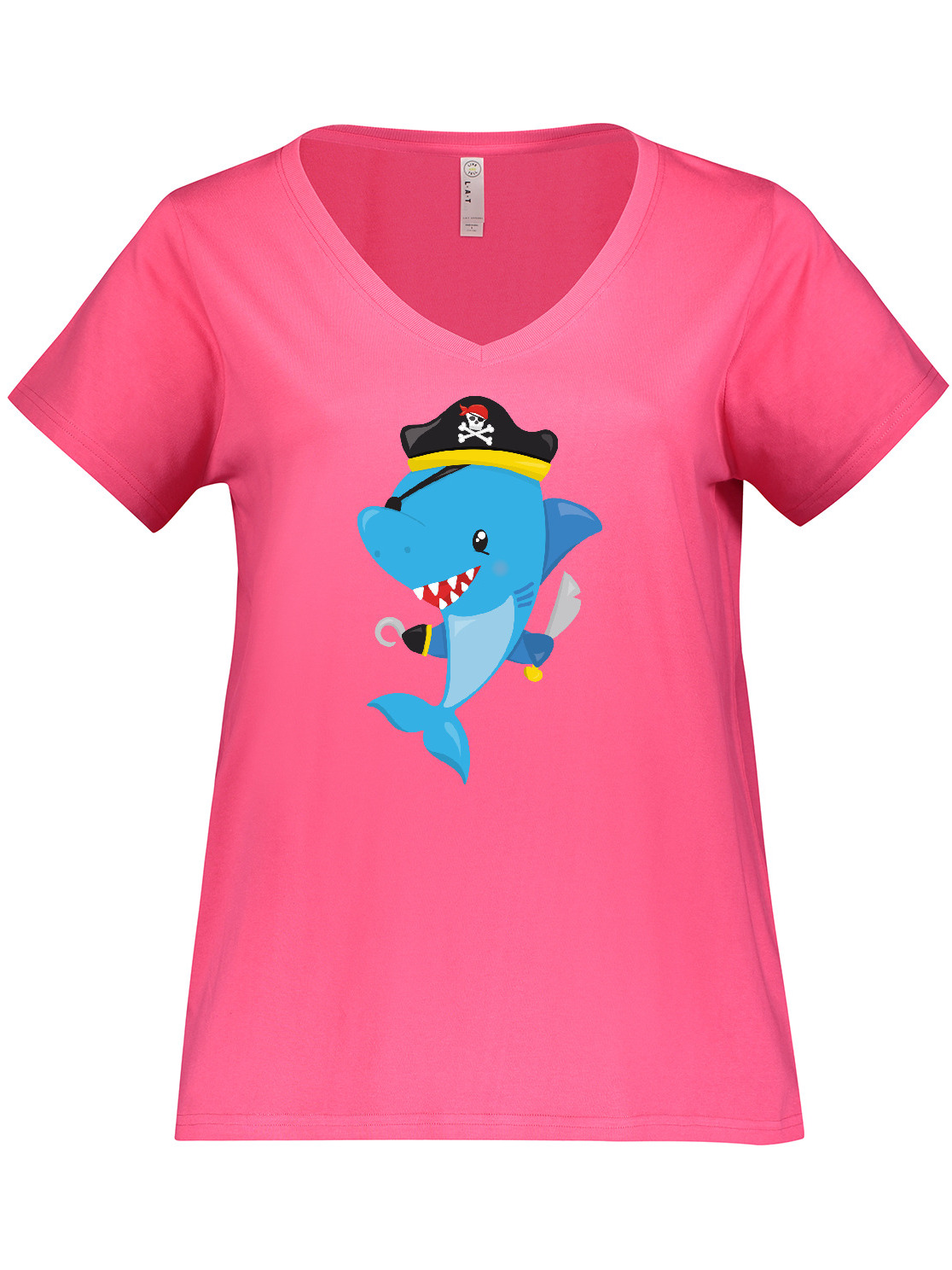Inktastic Pirate Shark, Shark Wearing Pirate Hat, Blue Shark Women's Plus Size V-Neck T-Shirt - image 1 of 4
