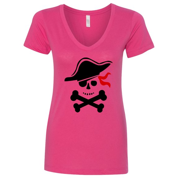 Inktastic Pirate Skull and Cross Bones Women's V-Neck T-Shirt