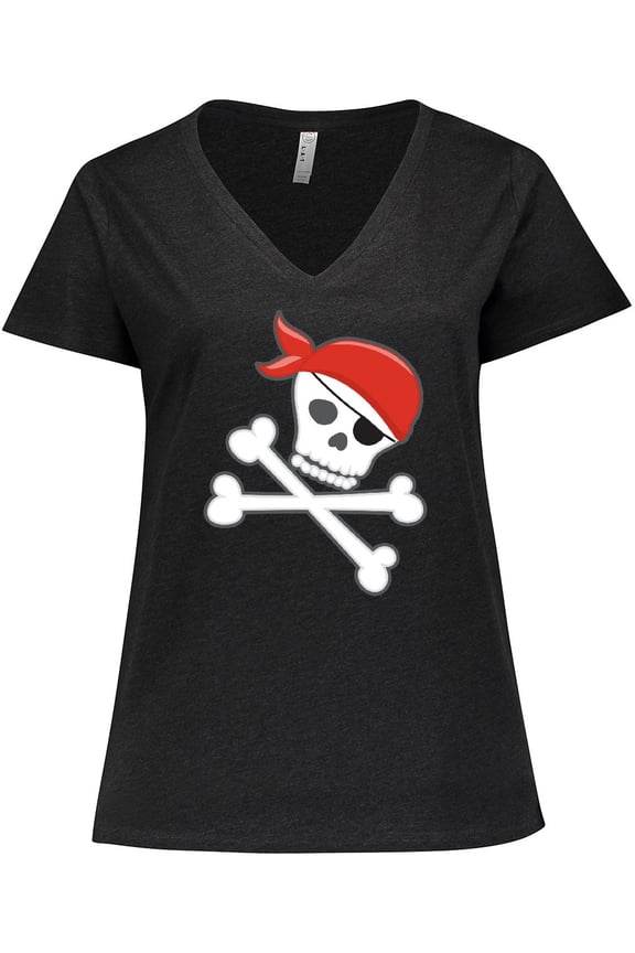 Pirate Skull and Crossbones Women's Plus Size V-Neck T-Shirt