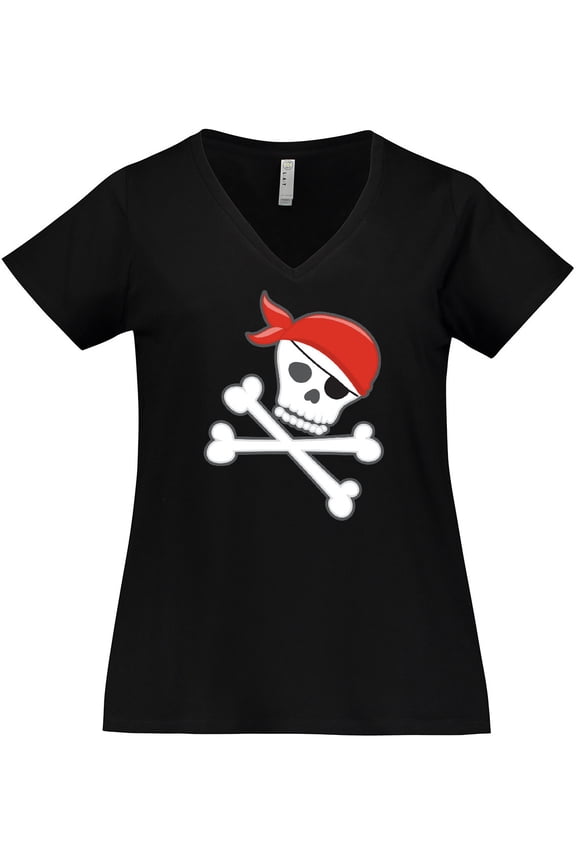 Pirate Skull and Crossbones Women's Plus Size V-Neck T-Shirt