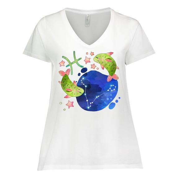 Inktastic Pisces Constellation Zodiac Sign Illustration Women's Plus Size V-Neck T-Shirt