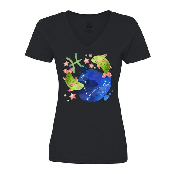Inktastic Pisces Constellation Zodiac Sign Illustration Women's V-Neck T-Shirt