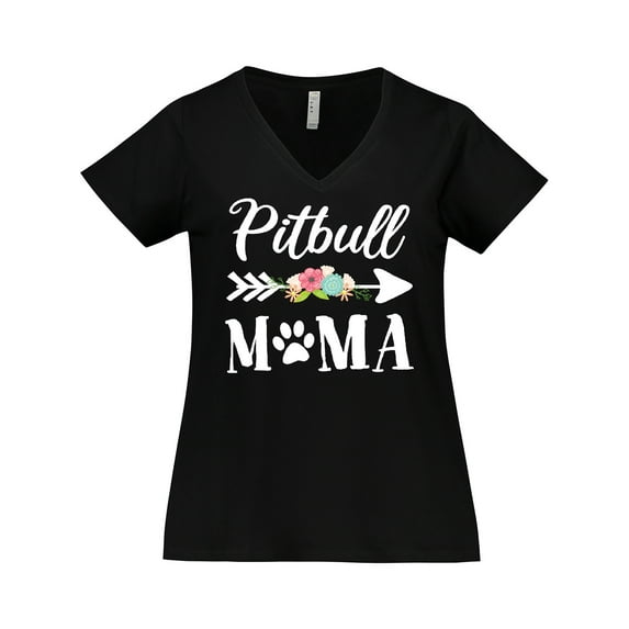 Inktastic Pitbull Mama with Arrow and Flowers Women's Plus Size V-Neck T-Shirt