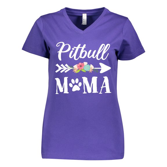 Inktastic Pitbull Mama with Arrow and Flowers Women's V-Neck T-Shirt