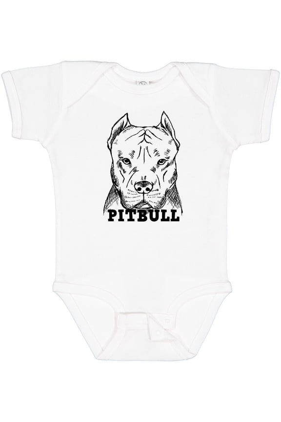 Pitbull Sketch Portrait with Dog Breed Name Boys or Girls Baby Bodysuit