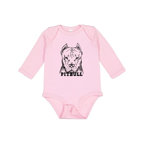 Inktastic Pitbull Sketch Portrait with Dog Breed Name Boys or Girls Long Sleeve Baby Bodysuit