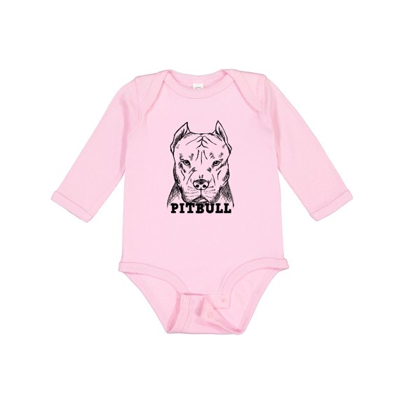 Inktastic Pitbull Sketch Portrait with Dog Breed Name Boys or Girls Long Sleeve Baby Bodysuit
