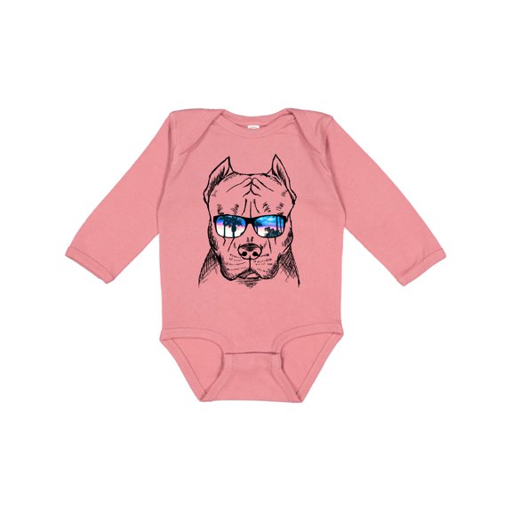 Inktastic Pitbull Sketch Portrait with Sunglasses Boys or Girls Long Sleeve Baby Bodysuit