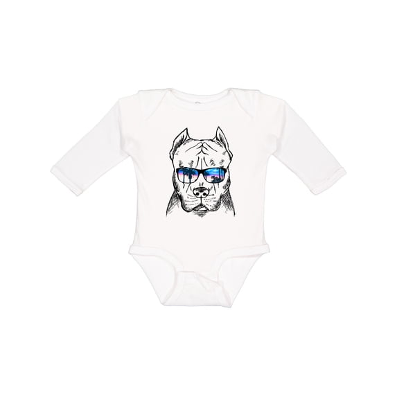 Inktastic Pitbull Sketch Portrait with Sunglasses Boys or Girls Long Sleeve Baby Bodysuit