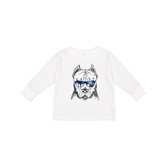 Inktastic Pitbull Sketch Portrait with Sunglasses Boys or Girls Long Sleeve Toddler T-Shirt