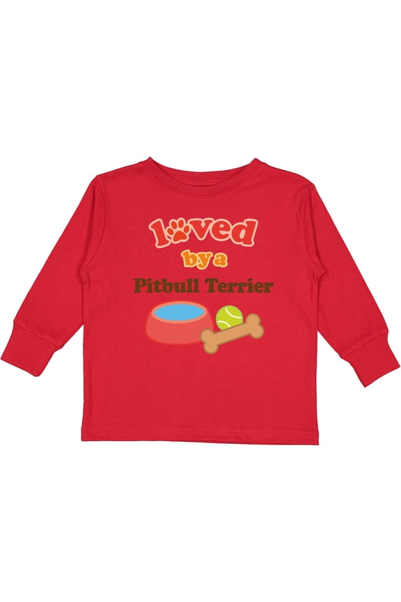 Pitbull Terrier Loved By A (Dog Breed) Boys or Girls Long Sleeve Toddler T-Shirt