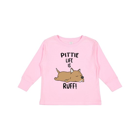 Inktastic Pittie Life is RUFF Pit Bull Tan Boys or Girls Long Sleeve Toddler T-Shirt