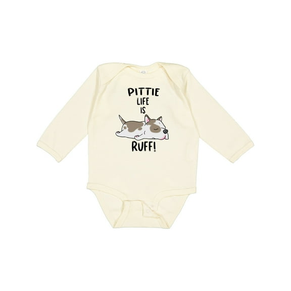 Inktastic Pittie Life is Ruff Spotted Pit Bull Boys or Girls Long Sleeve Baby Bodysuit