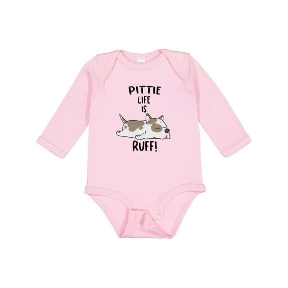 Inktastic Pittie Life is Ruff Spotted Pit Bull Boys or Girls Long Sleeve Baby Bodysuit
