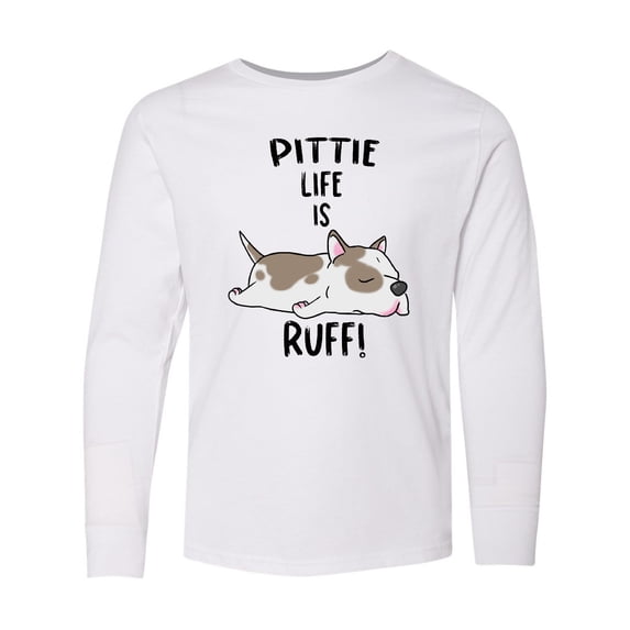 Inktastic Pittie Life is Ruff Spotted Pit Bull Long Sleeve Youth T-Shirt