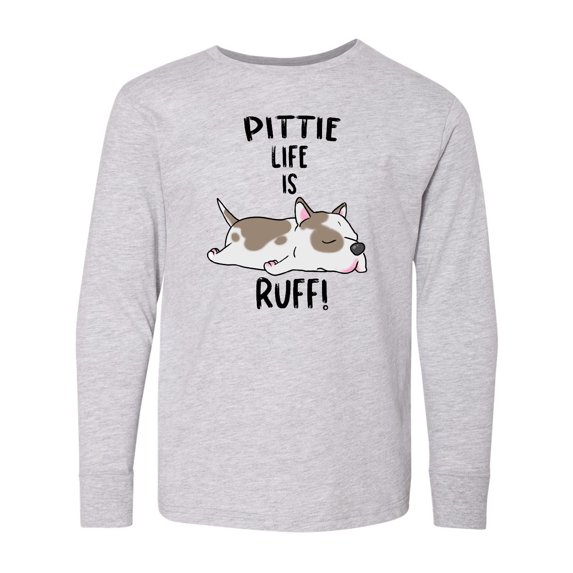 Inktastic Pittie Life is Ruff Spotted Pit Bull Long Sleeve Youth T-Shirt