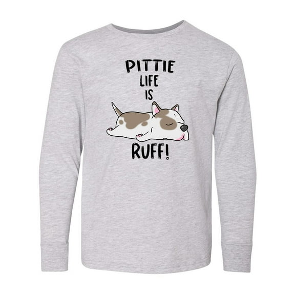 Inktastic Pittie Life is Ruff Spotted Pit Bull Long Sleeve Youth T-Shirt
