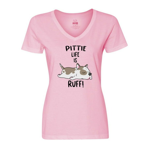 Inktastic Pittie Life is Ruff Spotted Pit Bull Women's V-Neck T-Shirt